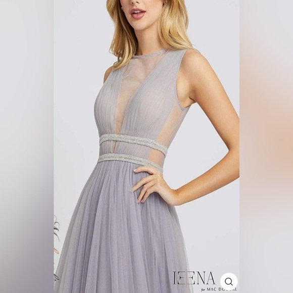 Mac Duggal 20188 NWT ILLUSIONS PLUNGE NECK A-LINE PLATINUM GOWN DRESS - Picture 3 of 7